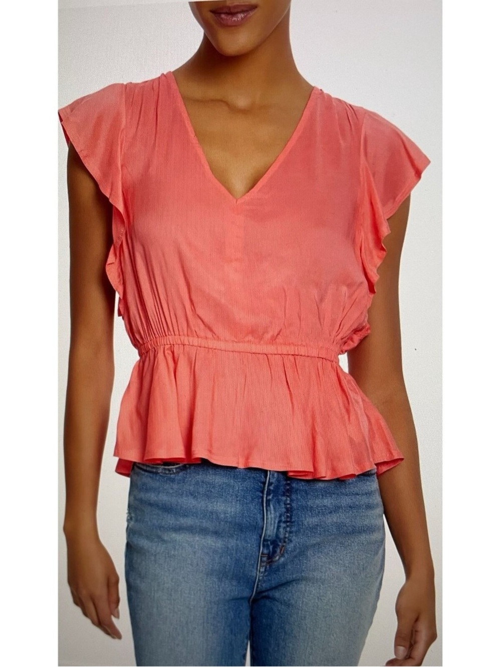 Sam Edelman Coral Flutter Sleeve Peplum Blouse